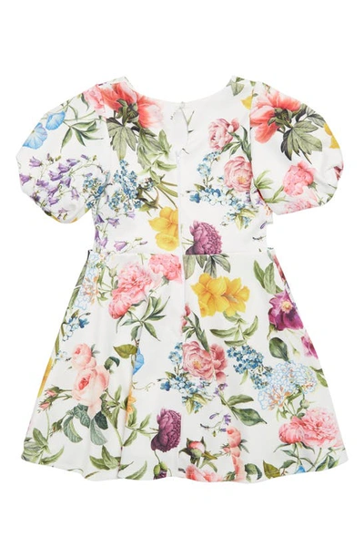 Shop Ava & Yelly Kids' Floral Cutout Scuba Dress In White Multi