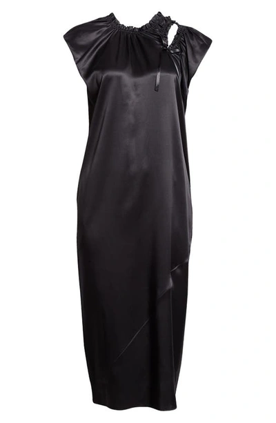 Shop Simone Rocha Shoulder Bite Silk Midi Dress In Black/ Black