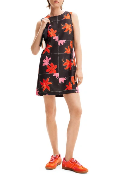 Shop Desigual Floral Mini Pinafore Dress In Black