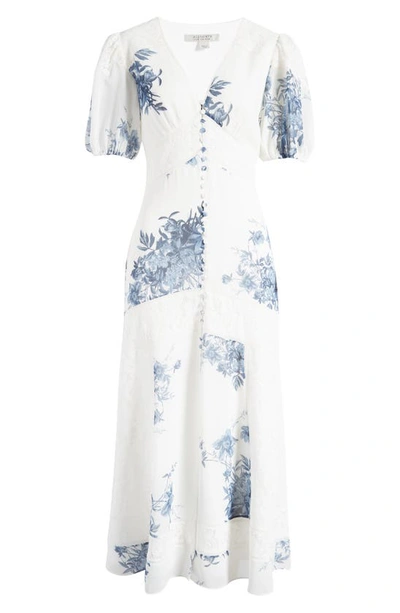 Shop Allsaints Dinah Dekorah Floral Maxi Dress In Chalk White/ Blue