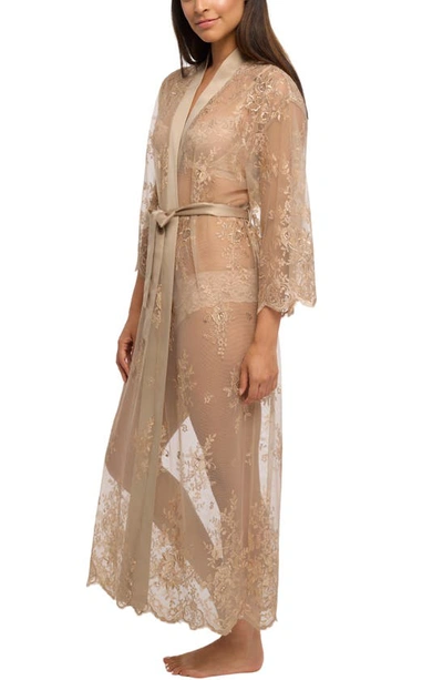 Shop Rya Collection Darling Sheer Lace Robe In Latte