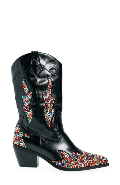 Shop Azalea Wang Vinny Pointed Toe Western Boot In Black Multi