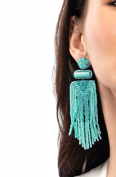 Shop Deepa Gurnani Jody Beaded Tassel Earrings In Turquoise