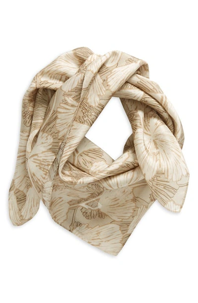 Shop Brunello Cucinelli Flower Print Square Silk Pongee Scarf In C6306 Beige