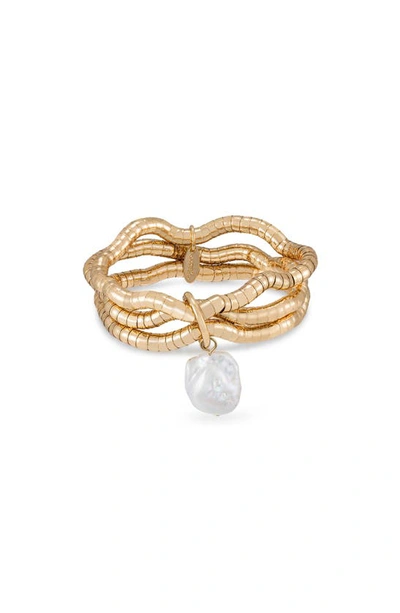 Ettika Liquid Gold-plated And Cultured Freshwater Pearl Multi Layered 18k Gold-plated Bracelet In Gold