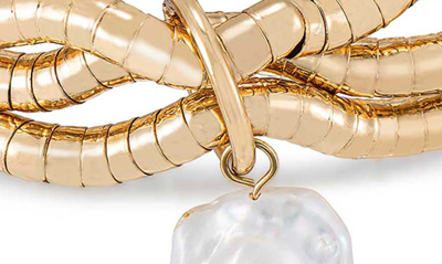 Shop Ettika Freshwater Pearl Drop Layered Stretch Bracelet In Gold