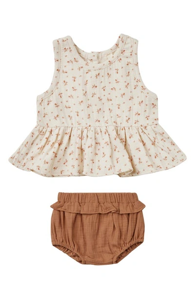 Shop Quincy Mae Organic Cotton Peplum Tank & Bloomers In Clay-ditsy