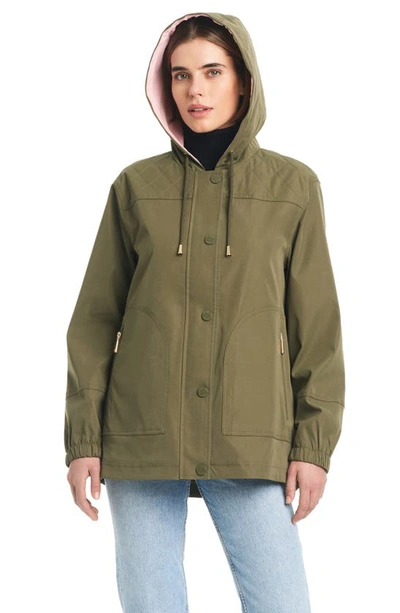 Shop Kate Spade Water Resistant Hooded Raincoat In Spring Olive