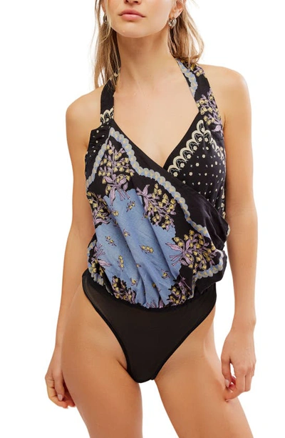 Shop Free People Sweet Thing Mixed Print Cotton Bodysuit In Granite Combo