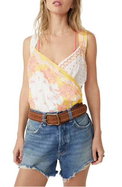 Shop Free People Sweet Thing Mixed Print Cotton Bodysuit In Marigold Combo