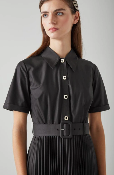 Shop Lk Bennett Cally Belted Pleated Shirtdress In Black