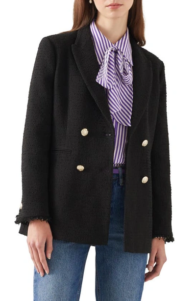 Shop Lk Bennett Mariner Cotton Blend Tweed Blazer In Black