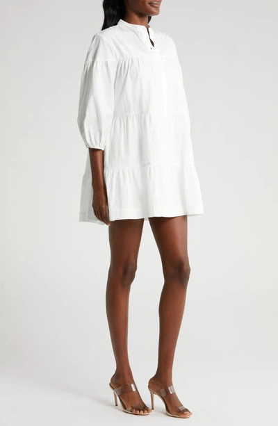 Shop Wayf Addison Tiered Cotton Mini Shirtdress In Ivory