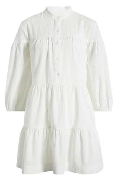 Shop Wayf Addison Tiered Cotton Mini Shirtdress In Ivory