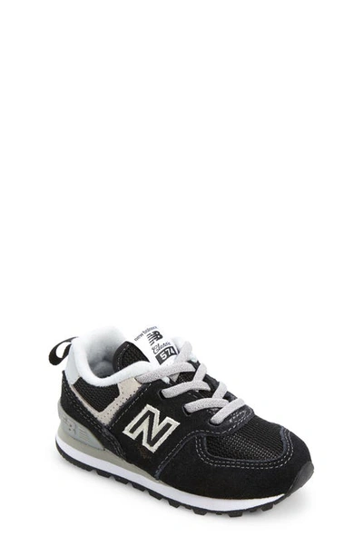 New Balance Kids 574 Lace Up Logo Trainers In Black/ White