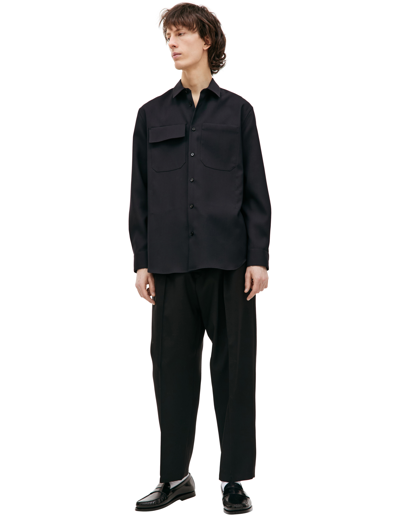 Shop Jil Sander Button Up Wool Shirt In Navy Blue
