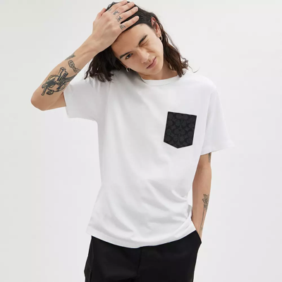 Coach Essential Pocket T Shirt In White/charcoal Signature