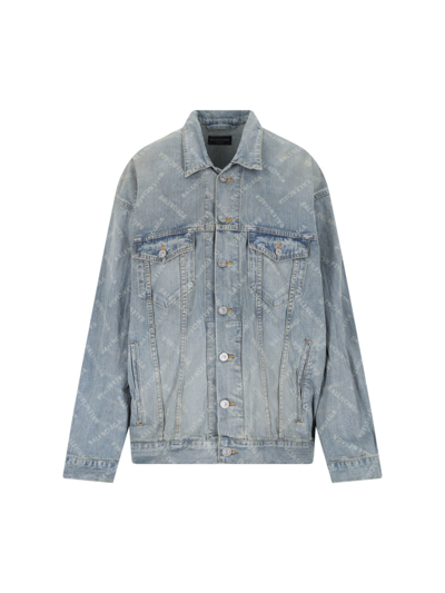 Shop Balenciaga 'bal Diagonal' Jacket In Light Blue