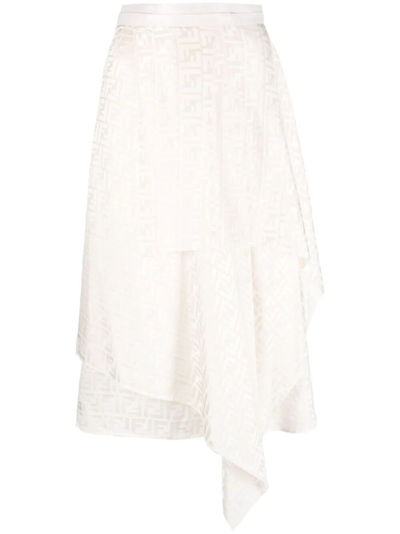 Shop Fendi `ff` Midi Skirt In White