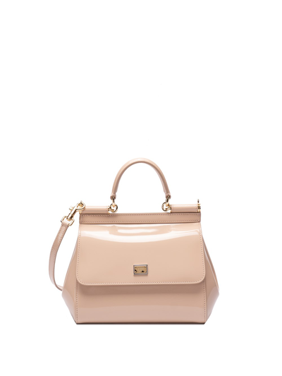 Shop Dolce & Gabbana `sicily` Medium Handbag In Beige