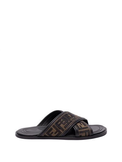 Shop Fendi `ff Jacquard` Sandals In Brown