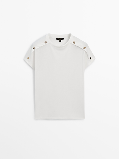 Massimo Dutti Drop-shoulder Top With Button Detail In Cream