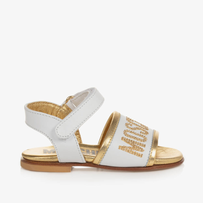 Shop Moschino Kid-teen Girls White & Gold Leather Sandals