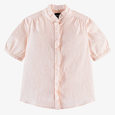 Shop Emporio Armani Teen Girls Pink Cotton Jacquard Blouse