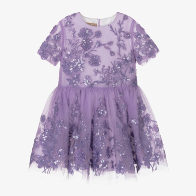 Shop Elie Saab Girls Lilac Purple Embroidered Tulle Dress