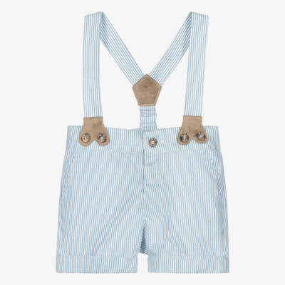 Shop Dr Kid Boys Blue Striped Linen & Cotton Shorts