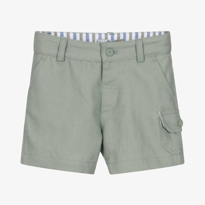 Shop Dr Kid Boys Sage Green Cotton & Linen Shorts