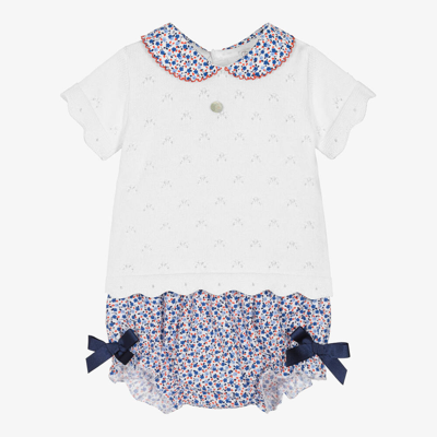 Shop Dr Kid Baby Girls White & Blue Floral Shorts Set