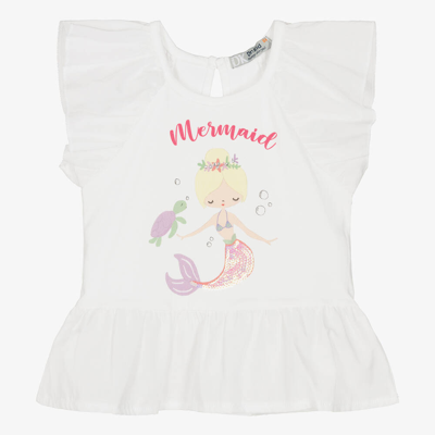 Shop Dr Kid Girls White Cotton Mermaid T-shirt