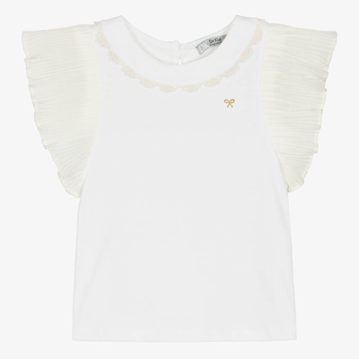 Shop Dr Kid Girls White Cotton Pleated Sleeves T-shirt