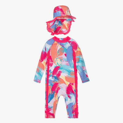 Shop Joyday Girls Pink Brush Strokes Sun Suit Set (upf50+)