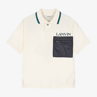 Shop Lanvin Boys Ivory Cotton Polo Shirt