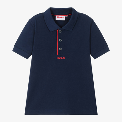 Shop Hugo Boys Navy Blue Cotton Polo Shirt