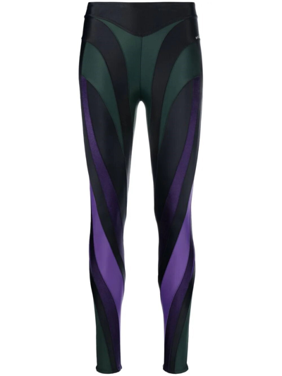 Mugler Spiral Panelled Leggings In Purple