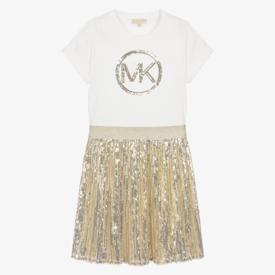 Shop Michael Kors Teen Girls Gold Sequin Cotton & Tulle Dress