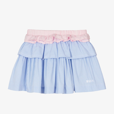 Shop Msgm Girls Blue Striped Cotton Skirt