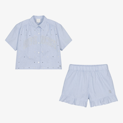 Shop Givenchy Teen Girls Blue Swarovski Crystal Shorts Set