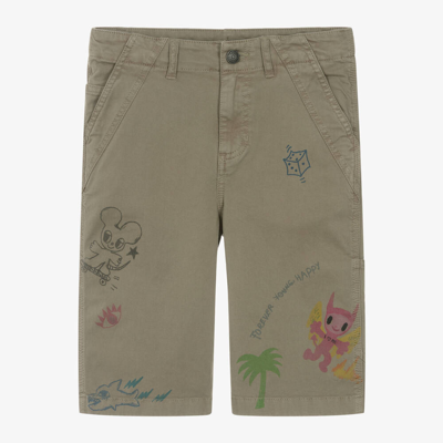 Shop Zadig & Voltaire Boys Khaki Green Cotton Twill Shorts