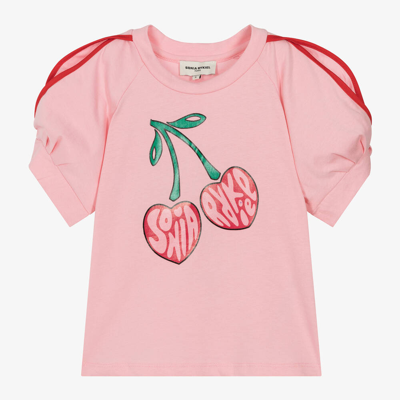 Shop Sonia Rykiel Paris Girls Pink Cotton Cherries T-shirt
