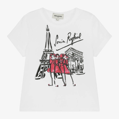 Shop Sonia Rykiel Paris Girls White Cotton Eifel Tower T-shirt