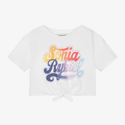 Shop Sonia Rykiel Paris Girls White Cotton Rainbow Logo T-shirt