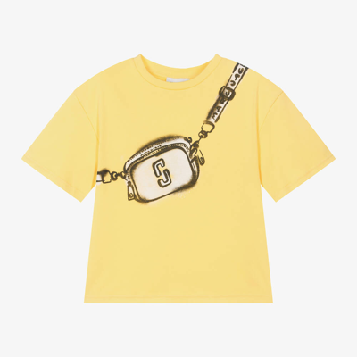 Shop Marc Jacobs Girls Yellow Snapshot Bag Cotton T-shirt