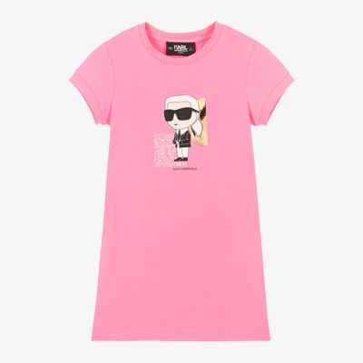 Shop Karl Lagerfeld Kids Girls Pink Karl Ikonik Cotton Dress