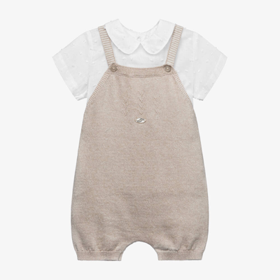Shop Mayoral Newborn Beige Knitted Baby Dungaree Set