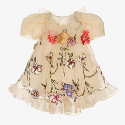 Shop Junona Baby Girls Beige Floral Tulle Dress
