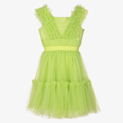 Shop Monnalisa Teen Girls Green Tulle Ruffle Dress